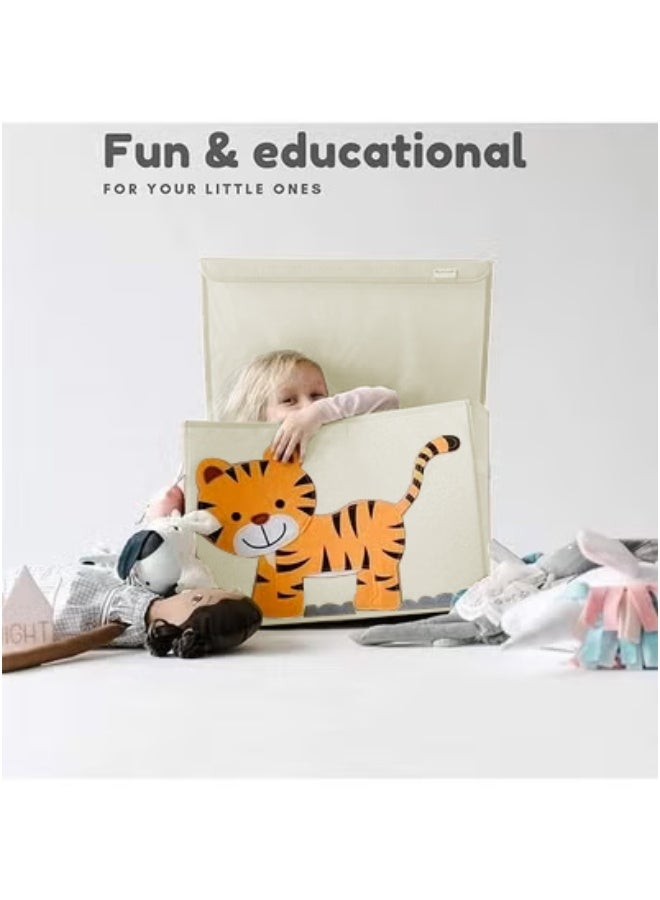 XiuWoo Toy Chest, Canvas Soft Fabric Children Toy Storage Bin Basket, With Flip Top Lid, Sturdy and Lightweight, Foldable and Detachable, Great for storing toys, books, games, clothing, baby products & more - Image 1