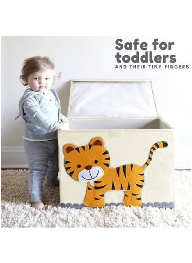 XiuWoo Toy Chest, Canvas Soft Fabric Children Toy Storage Bin Basket, With Flip Top Lid, Sturdy and Lightweight, Foldable and Detachable, Great for storing toys, books, games, clothing, baby products & more - Image 5