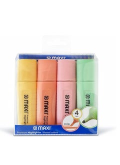 Maxi Maxi Premium Highlighter 4pc Pastel Colour (Yellow,Green,Orange and Pink),2 Different line widths 2 and 5 mm, Durable chisel tip  - Image 1