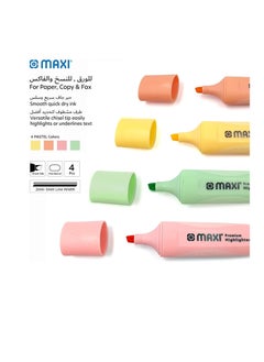 Maxi Maxi Premium Highlighter 4pc Pastel Colour (Yellow,Green,Orange and Pink),2 Different line widths 2 and 5 mm, Durable chisel tip  - Image 3