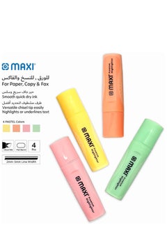 Maxi Maxi Premium Highlighter 4pc Pastel Colour (Yellow,Green,Orange and Pink),2 Different line widths 2 and 5 mm, Durable chisel tip  - Image 4