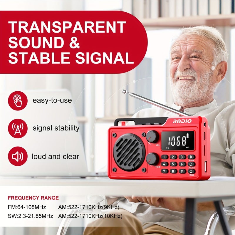 Red Portable Full Band Radio Rechargeable Ultr Long Life Smart Timer Shutdown FM AM SW Multi Frequency Reception Outdoor Home Emergency Multifunctional Device - Image 4