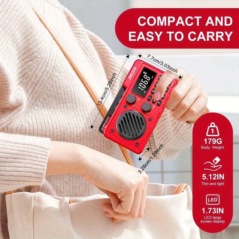 Red Portable Full Band Radio Rechargeable Ultr Long Life Smart Timer Shutdown FM AM SW Multi Frequency Reception Outdoor Home Emergency Multifunctional Device - Image 2