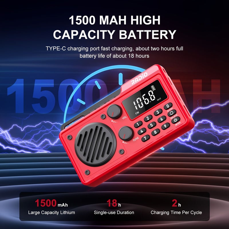 Red Portable Full Band Radio Rechargeable Ultr Long Life Smart Timer Shutdown FM AM SW Multi Frequency Reception Outdoor Home Emergency Multifunctional Device - Image 5