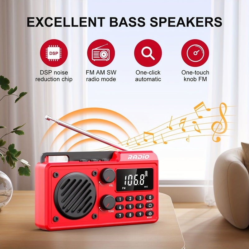 Red Portable Full Band Radio Rechargeable Ultr Long Life Smart Timer Shutdown FM AM SW Multi Frequency Reception Outdoor Home Emergency Multifunctional Device - Image 1