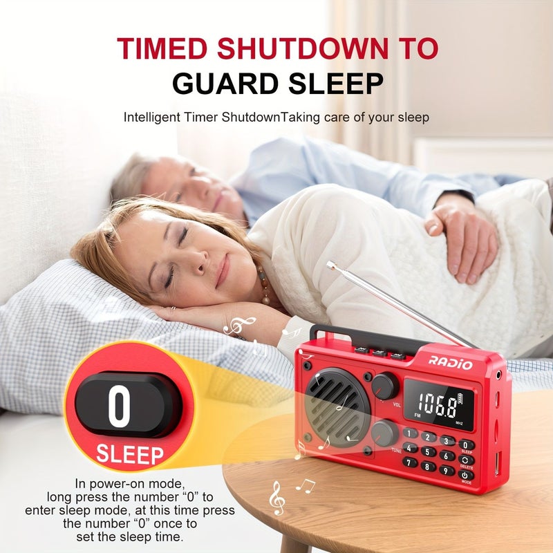 Red Portable Full Band Radio Rechargeable Ultr Long Life Smart Timer Shutdown FM AM SW Multi Frequency Reception Outdoor Home Emergency Multifunctional Device - Image 3