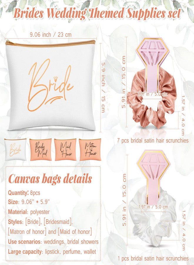 Reginary 24 Pieces Bridesmaid Proposal Gifts Wedding Makeup Bag Gift Set Includes 8 Bridesmaid Makeup Bags 8 Satin Hair Scrunchies 8 Bridesmaid Compact Mirrors(Fresh Pattern) - Image 2