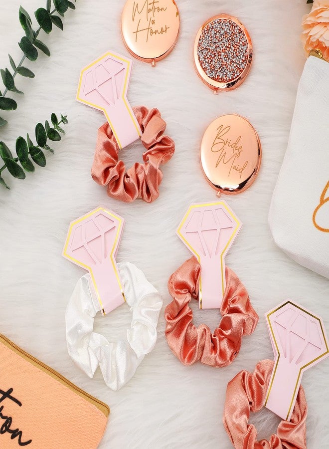 Reginary 24 Pieces Bridesmaid Proposal Gifts Wedding Makeup Bag Gift Set Includes 8 Bridesmaid Makeup Bags 8 Satin Hair Scrunchies 8 Bridesmaid Compact Mirrors(Fresh Pattern) - Image 4