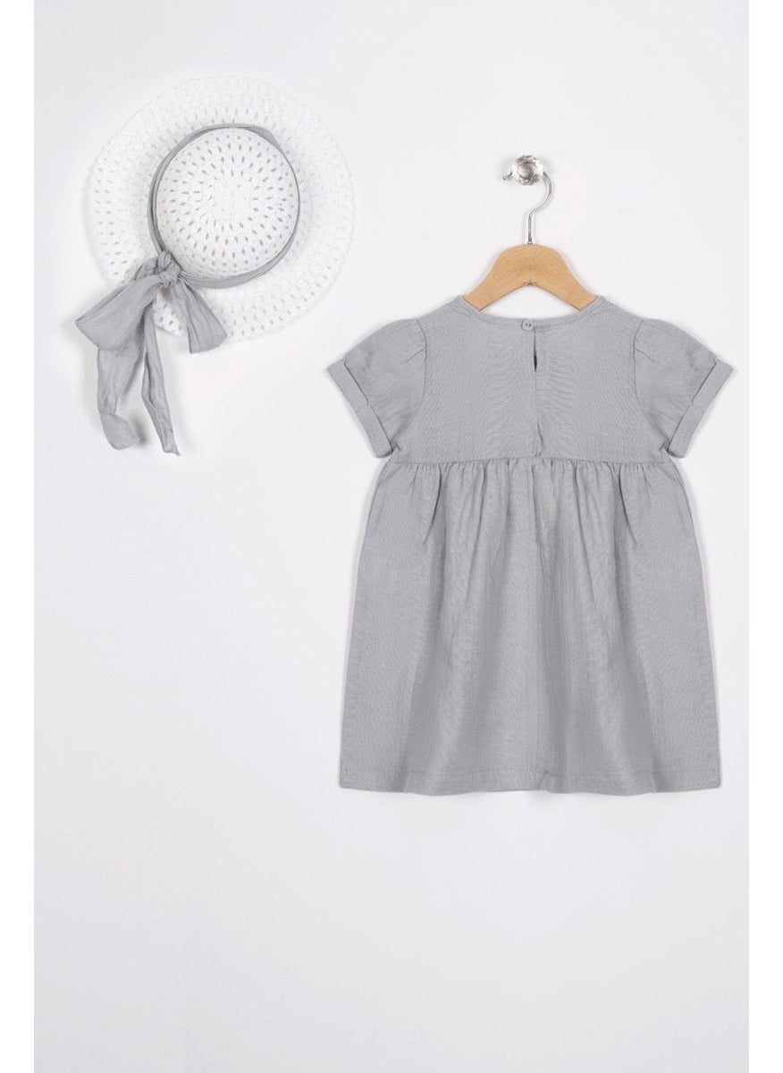 Crew Neck Short Sleeve Hat Accessory Gray Color Girl Dress - pzsku/Z6EF4D3569EC98BEA437DZ/45/_/1741212720/a769f03a-cef9-4414-9bd9-d35a01bd2755