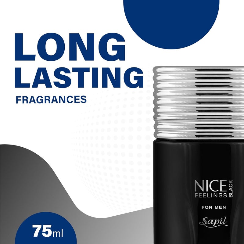 Sapil Nice Feelings Black Eau De Toilette 75ml for Men - Aromatic Fougere Fragrance - Image 2