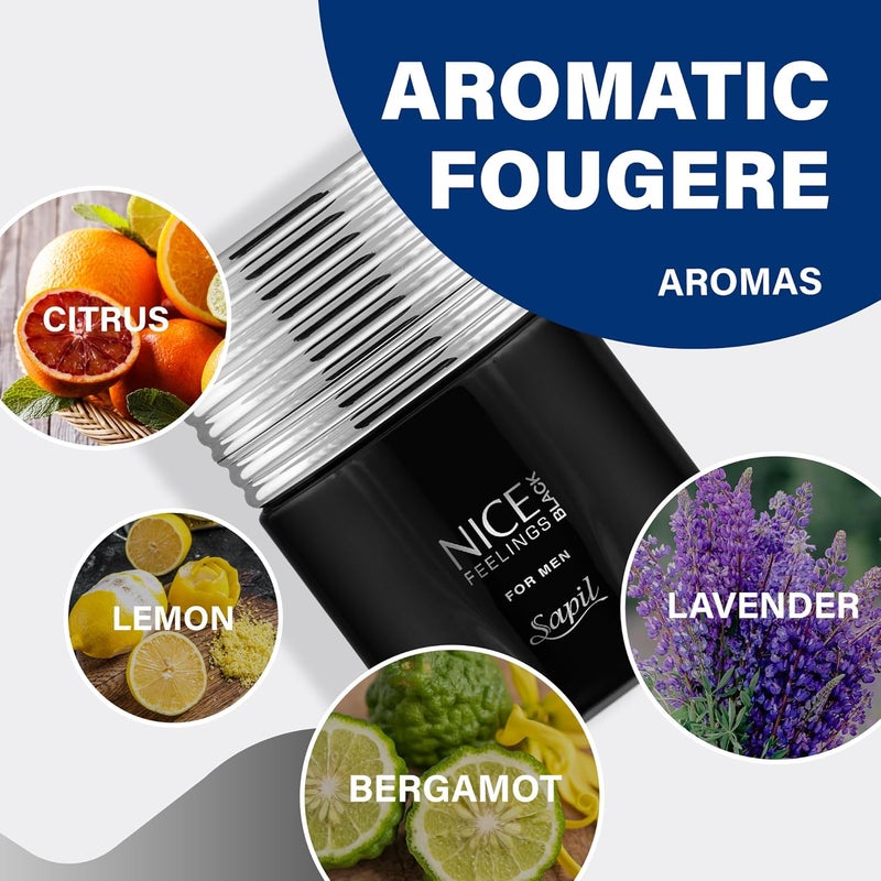 Sapil Nice Feelings Black Eau De Toilette 75ml for Men - Aromatic Fougere Fragrance - Image 4