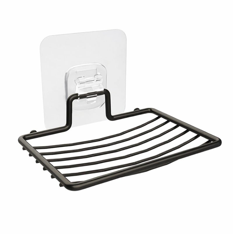 Dunekart Stainless Steel Adhesive Soap Dish Holder | Wall-Mounted No-Drill Soap & Sponge Rack for Bathroom & Kitchen (Pack of 1, Black) - Image 2