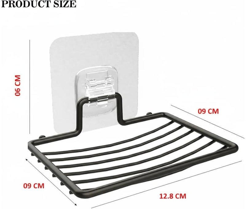 Dunekart Stainless Steel Adhesive Soap Dish Holder | Wall-Mounted No-Drill Soap & Sponge Rack for Bathroom & Kitchen (Pack of 1, Black) - Image 4
