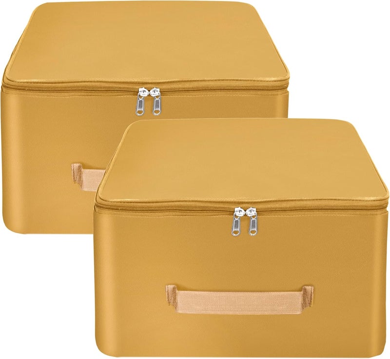Storite 2 Pack Nylon Wardrobe Bag – Underbed Moisture-Proof Cloth Storage Organizer, Saree Cover with Zipper & Handle (Mustard, 37 x 35 x 23 cm) – Square - Image 1