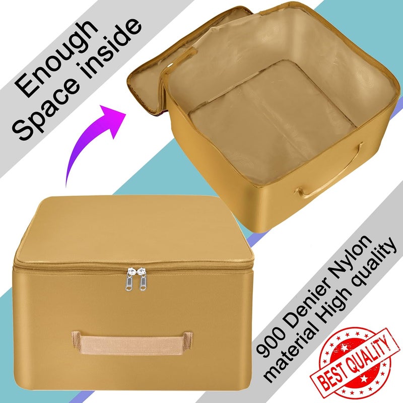 Storite 2 Pack Nylon Wardrobe Bag – Underbed Moisture-Proof Cloth Storage Organizer, Saree Cover with Zipper & Handle (Mustard, 37 x 35 x 23 cm) – Square - Image 4