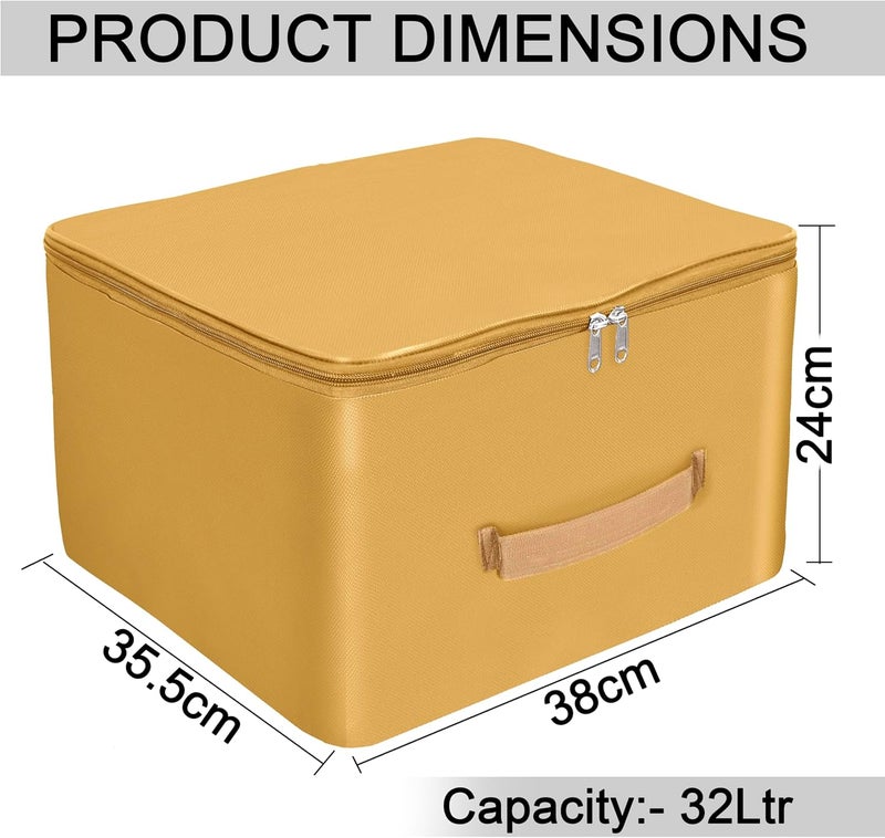 Storite 2 Pack Nylon Wardrobe Bag – Underbed Moisture-Proof Cloth Storage Organizer, Saree Cover with Zipper & Handle (Mustard, 37 x 35 x 23 cm) – Square - Image 2