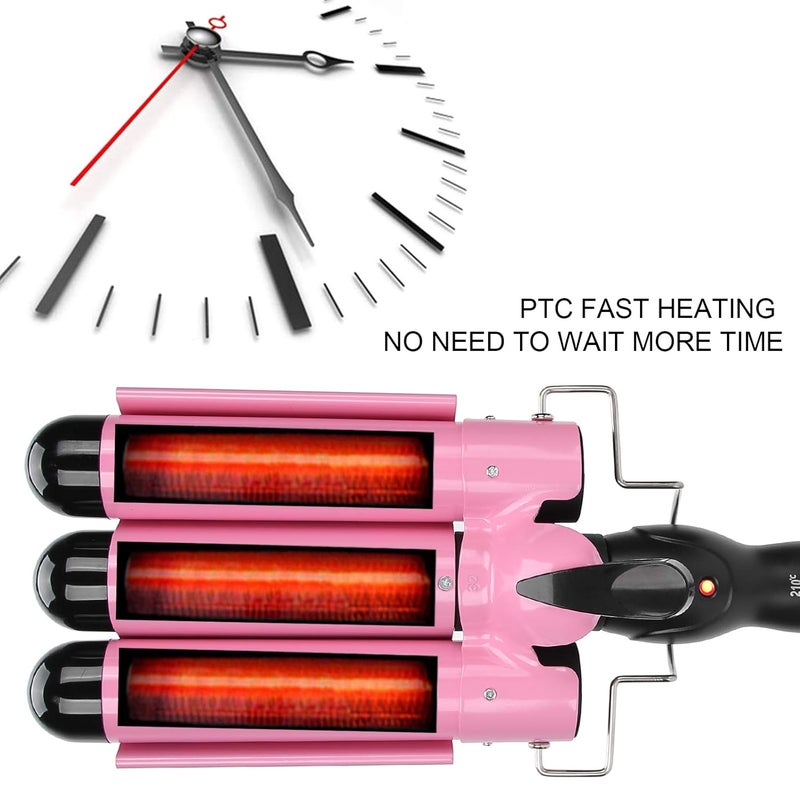 woobles Hair Curler, Wave Wand 32mm 3 Barrel Hair Curler Waver Curling Iron Wand Tourmaline Ceramic Hair Crimpers Adjustable Temperature Hair Styling Tools, Wave Wand 32mm for Long/Short-US 32mm - Image 3
