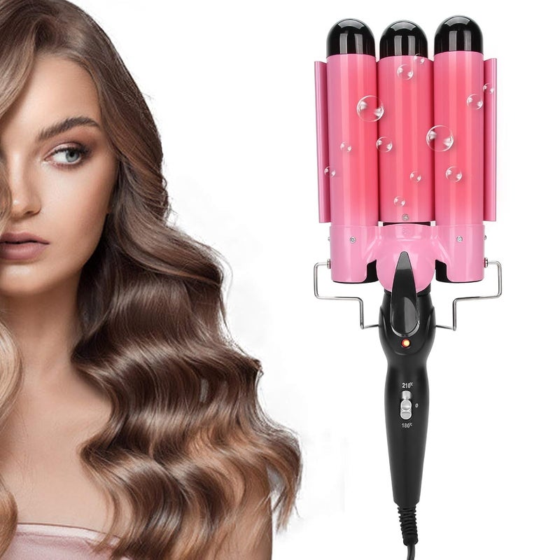 woobles Hair Curler, Wave Wand 32mm 3 Barrel Hair Curler Waver Curling Iron Wand Tourmaline Ceramic Hair Crimpers Adjustable Temperature Hair Styling Tools, Wave Wand 32mm for Long/Short-US 32mm - Image 1