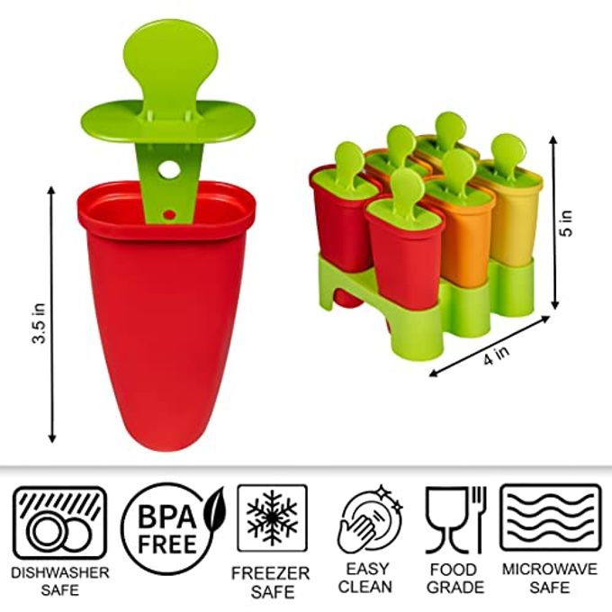 ARNO Popsicle Molds Set 6 Ice Cream Molds Ice Pop Molds Maker Reusable Popsicle Form for Kids BPA Free - Image 2
