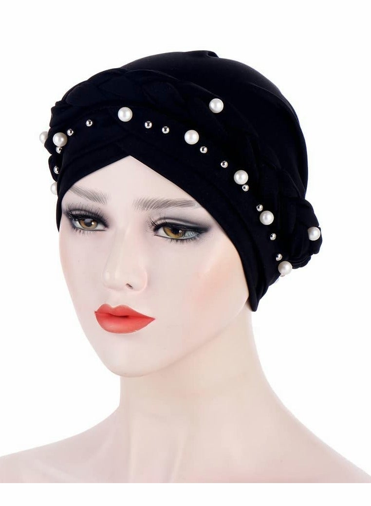 KASTWAVE Women's Bandana Beaded Braided Bandana Hat Head Scarf Cancer Bandana for Women Cancer Chemotherapy Beanie Hat Headwear 2Pcs - Image 3