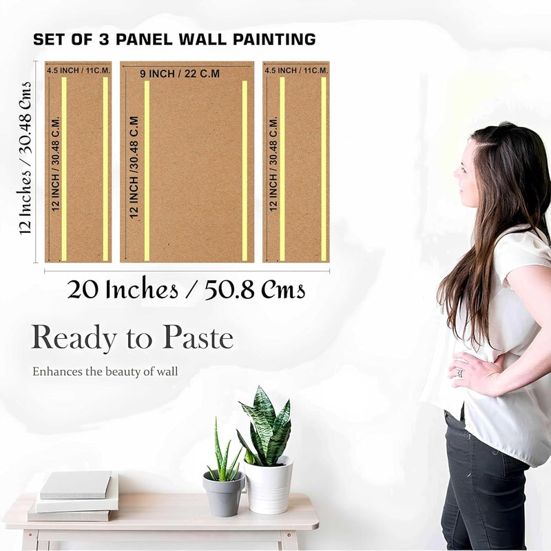 SAF Lord Krishna Wall Painting – 3 Panel Spiritual Artwork | Divine Krishna Playing Flute with Golden Ornaments | Devotional Wall Décor for Living Room, Bedroom, Pooja Room (20 x 12 Inch) JM-36107 - Image 4