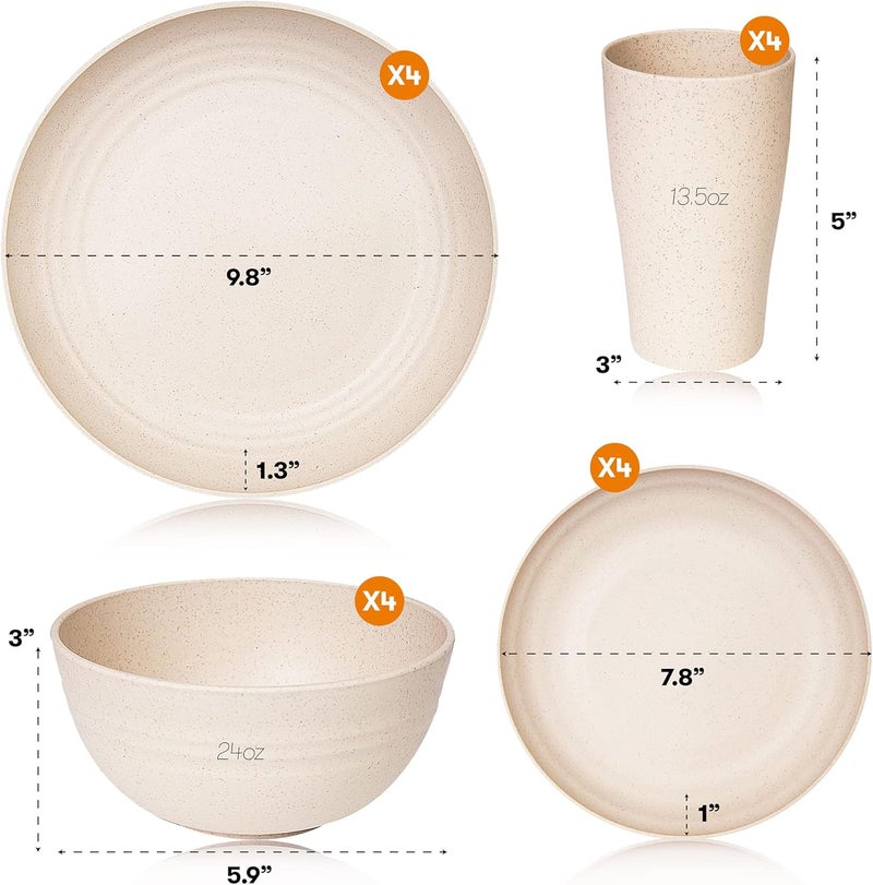 SWEVEN Wheat Straw Dinnerware Sets  Unbreakable Dinnerware Sets  Dishwasher Microwave Safe Dinnerware  Eco Friendly Non Breakable Dinnerware Sets  RV Outdoor Camping Beige Service for 4 16 pcs - Image 2