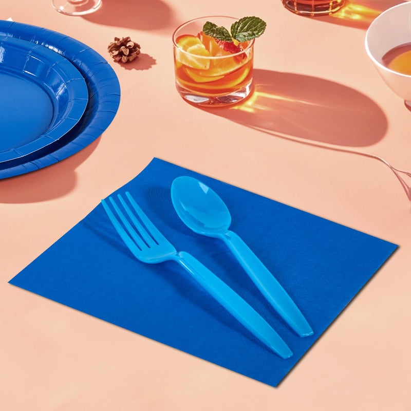 Ottin 168pcs Royal Blue Paper Plates and Napkins Party Supplies Plastic Spoons Knives Forks Cups Disposable Decoration for Birthday Wedding Easter Earth Day Father's Day Passover - Image 3