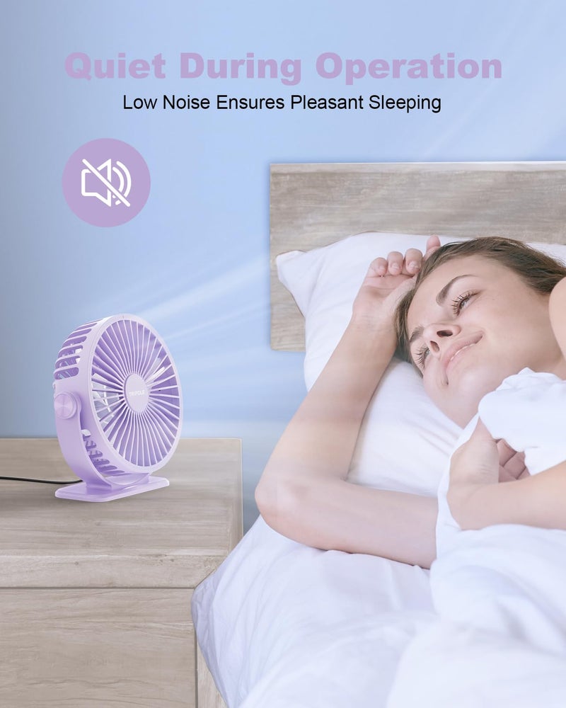 TriPole Desk Fan USB Powered Small Portable Fan, 3 Speeds Adjustable Strong Breeze Mini Personal Fan, 360Â° Rotation Quiet Plug In USB Fan for Desktop Bedroom Office Table Travel, Purple, 4.9ft Cable - Image 4