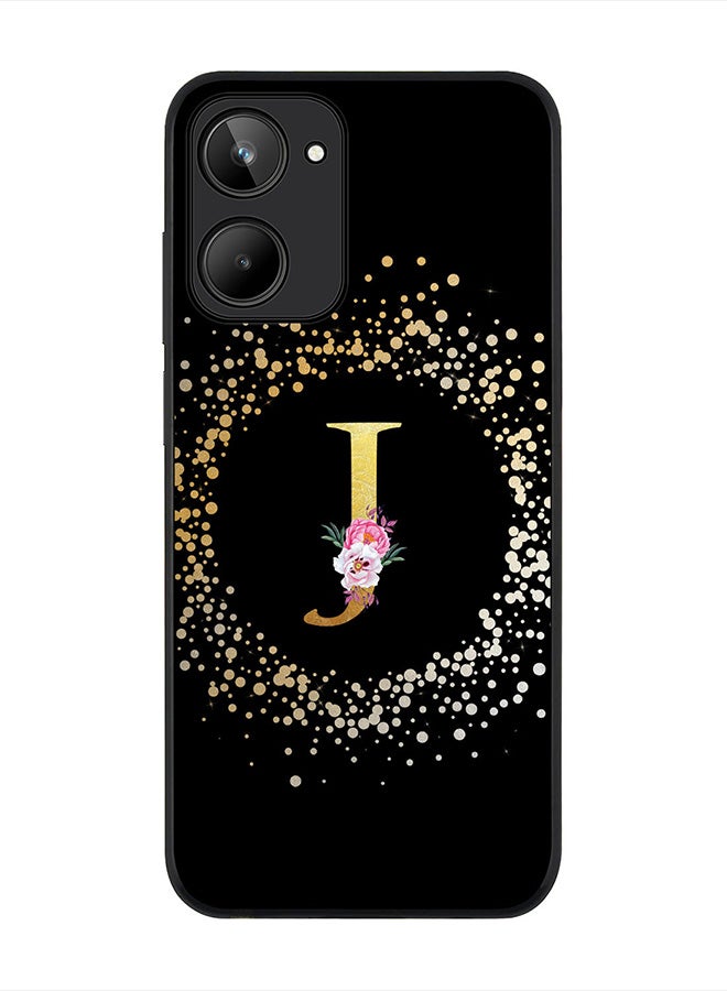 Stylizedd Cover for Realme 10 4G Case , Rugged Black Slim fit Thin Protective Phone Cases -  Custom Monogram Initial Letter Floral Pattern Alphabet - J (Black) - Image 1