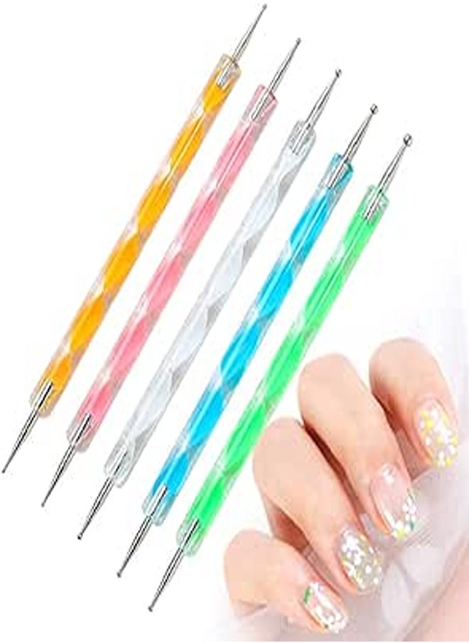 Cinlla Cinlla 5Pcs UV Gel Painting Nail Art Dotting Pens Acrylic Handle Rhinestone Crystal 2 Way Brush Salon Decoration Manicure Tools Kit 