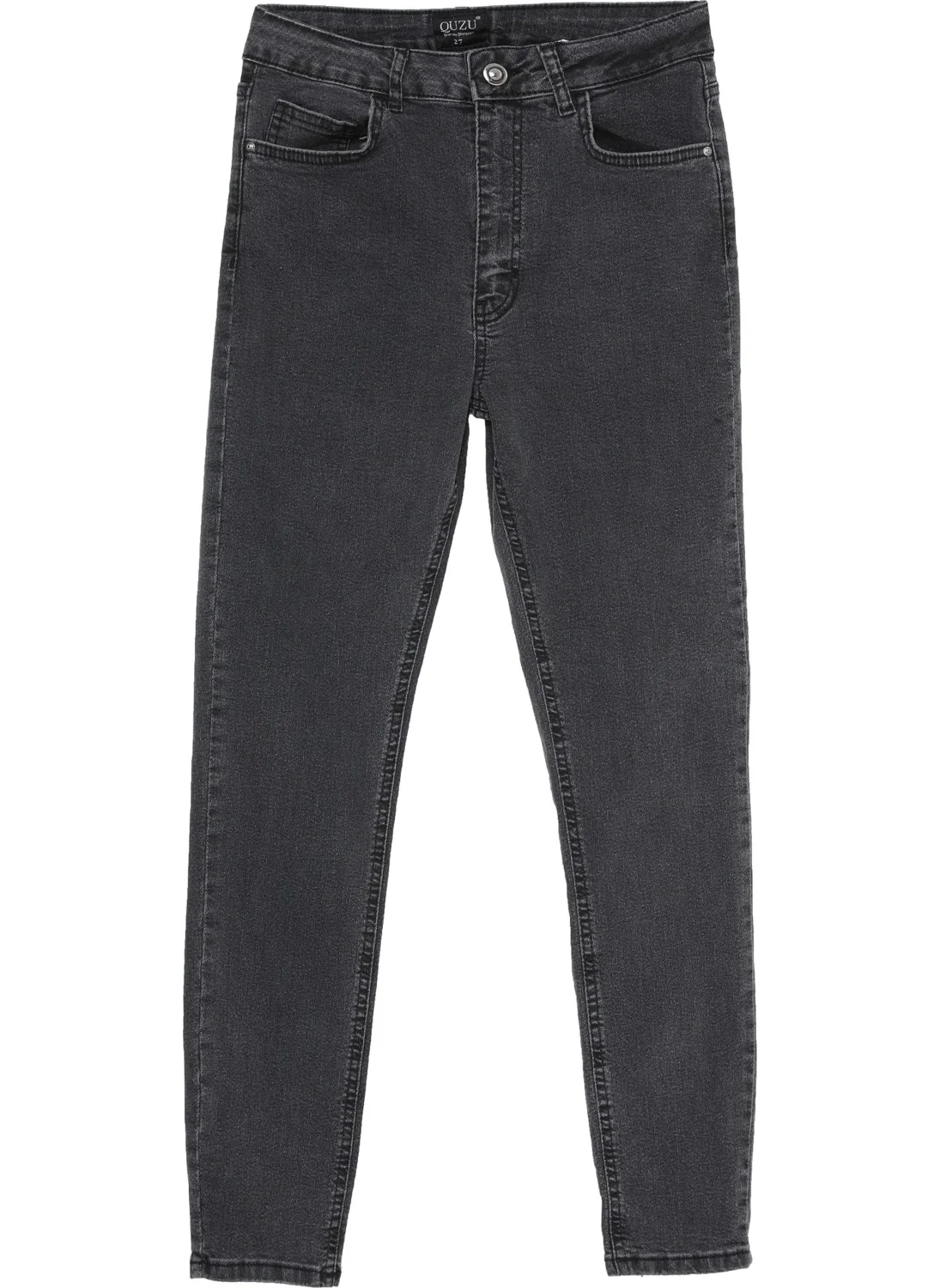 QUZU High Waist Slim Leg Jeans Trousers Gray
