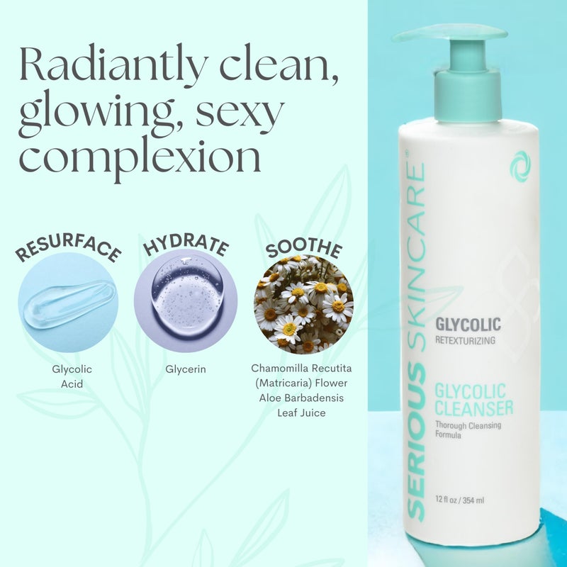 Serious Skincare Glycolic Cleanser - Skin Exfoliating Face Wash - 10% Glycolic Acid - Deep Pore Purifying - Removes Makeup, Oil, Blackheads and Impurities - Shave Prep - Anti-Aging 12 Fl. Oz. - Image 2