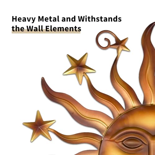 LIFFY 24 Sun Metal Wall Art Outdoor Decor 3D Sun Face Metal Wall Sculpture Hanging Decoration Gift Ideal for Home Accent Bedroom Garden Patio Farmhouse Lively and Vibrant - Image 3