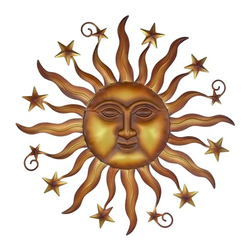 LIFFY 24 Sun Metal Wall Art Outdoor Decor 3D Sun Face Metal Wall Sculpture Hanging Decoration Gift Ideal for Home Accent Bedroom Garden Patio Farmhouse Lively and Vibrant - Image 1