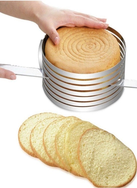 Rainbean Adjustable Layered Cake Cutter Slicer,6-8 Inch Stainless Steel Round Bread Cake Slicer Cutter Mold Cake Tools,Circular Baking Tool Kit Set Mousse Mould Slicing-Silver