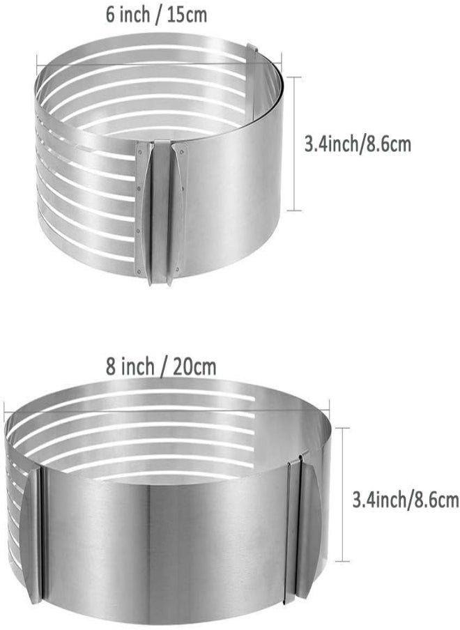 AKDC - Rainbean Adjustable Layered Cake Cutter Slicer,6-8 Inch Stainless Steel Round Bread Cake Slicer Cutter Mold Cake Tools,Circular Baking Tool Kit Set Mousse Mould Slicing-Silver - Image 1