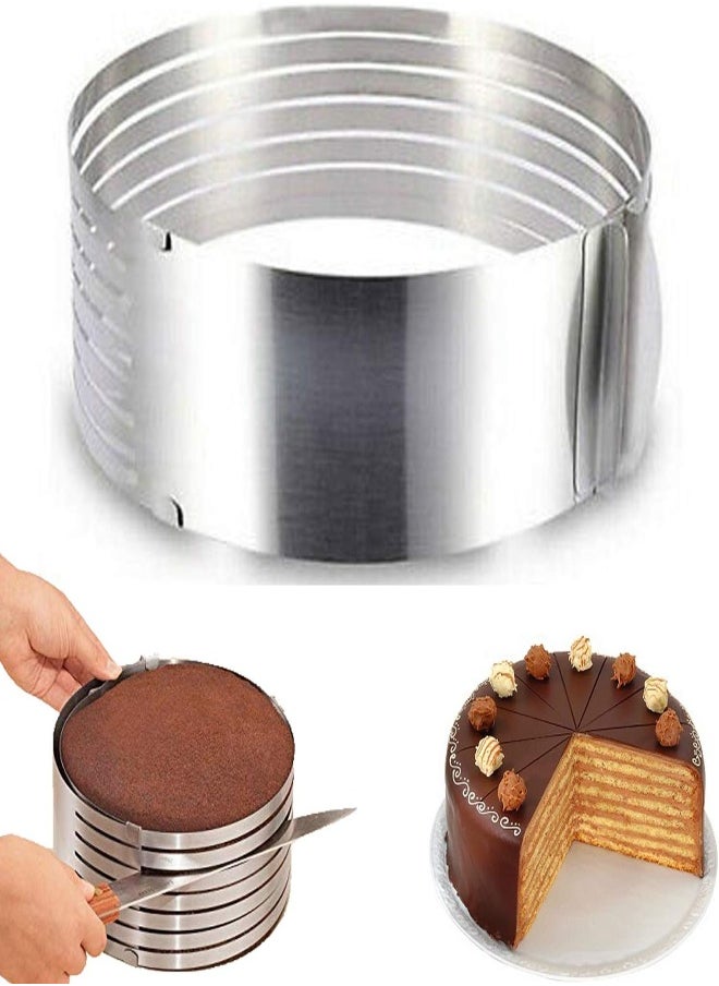 AKDC - Rainbean Adjustable Layered Cake Cutter Slicer,6-8 Inch Stainless Steel Round Bread Cake Slicer Cutter Mold Cake Tools,Circular Baking Tool Kit Set Mousse Mould Slicing-Silver - Image 1