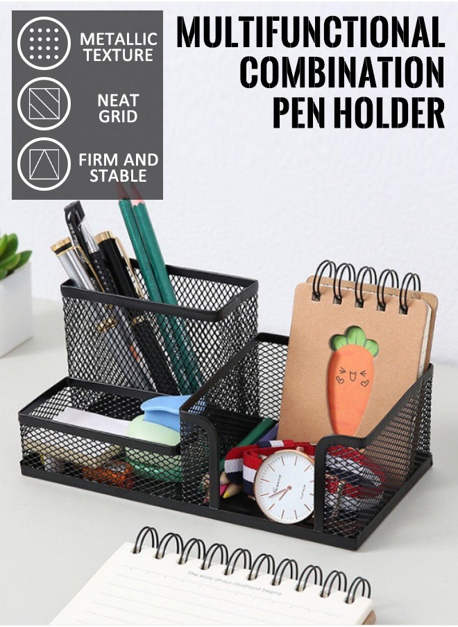 Pen Holder for Desk 6 Pieces Mesh Desk Organizer set 3 Compartments pens holder Mail Organizer Letter Holder Home Office Supplies Caddy Storage Baskets for Desktop Accessories