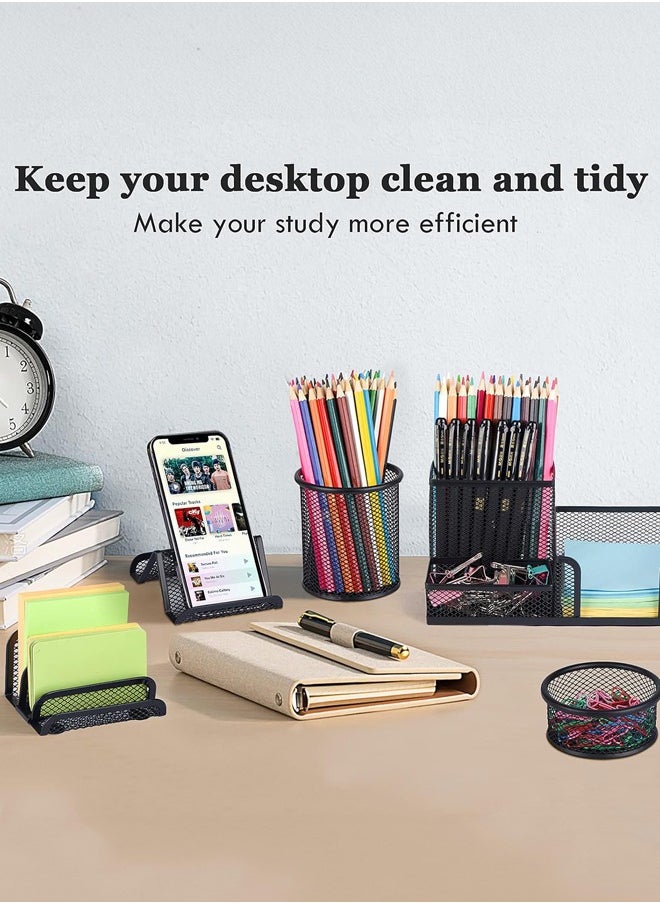 Pen Holder for Desk 6 Pieces Mesh Desk Organizer set 3 Compartments pens holder Mail Organizer Letter Holder Home Office Supplies Caddy Storage Baskets for Desktop Accessories
