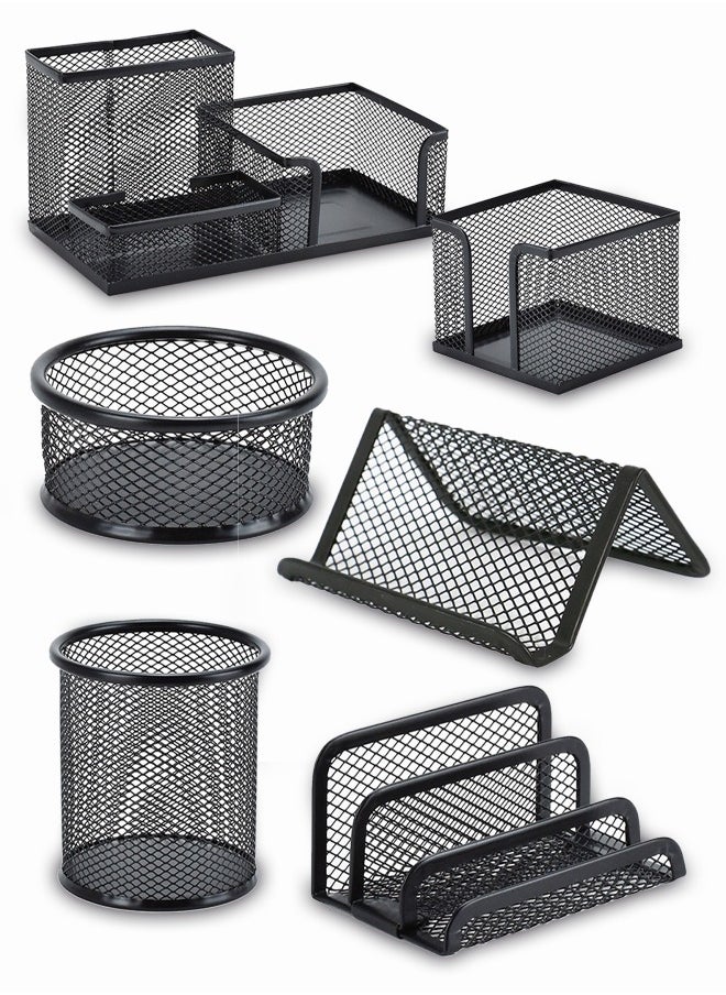 Pen Holder for Desk 6 Pieces Mesh Desk Organizer set 3 Compartments pens holder Mail Organizer Letter Holder Home Office Supplies Caddy Storage Baskets for Desktop Accessories