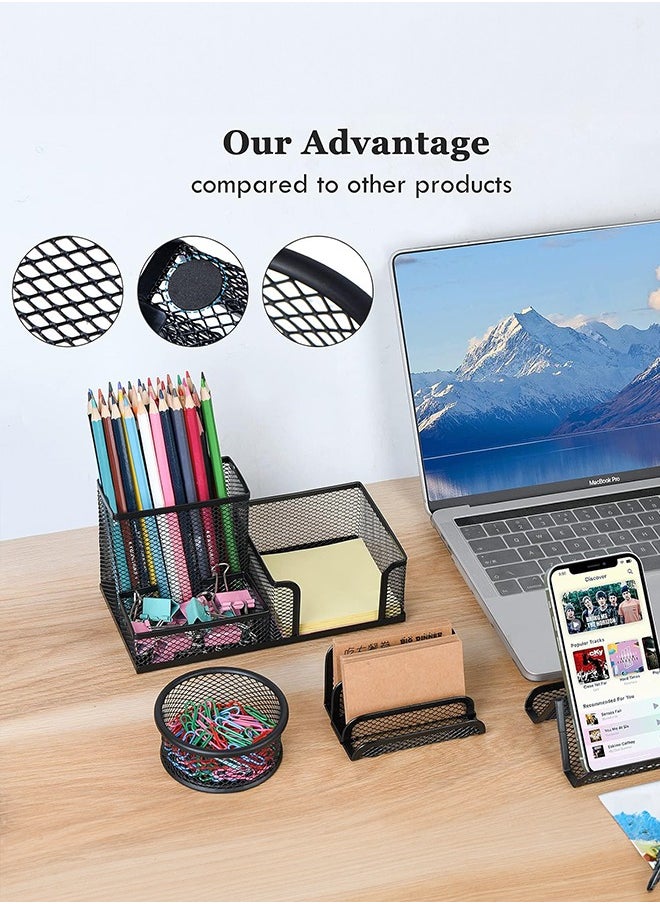 Pen Holder for Desk 6 Pieces Mesh Desk Organizer set 3 Compartments pens holder Mail Organizer Letter Holder Home Office Supplies Caddy Storage Baskets for Desktop Accessories
