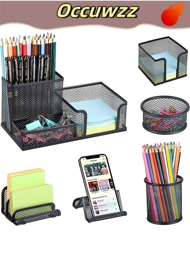 Pen Holder for Desk 6 Pieces Mesh Desk Organizer set 3 Compartments pens holder Mail Organizer Letter Holder Home Office Supplies Caddy Storage Baskets for Desktop Accessories