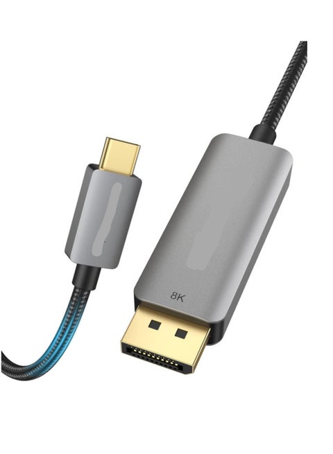 8K USB-C to DisplayPort Cable 6FT – Thunderbolt 3 Type-C to DP 1.4 Cord, 32.4Gbps, Supports 8K@60Hz, 4K@144Hz