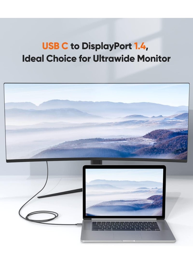 8K USB-C to DisplayPort Cable 6FT – Thunderbolt 3 Type-C to DP 1.4 Cord, 32.4Gbps, Supports 8K@60Hz, 4K@144Hz