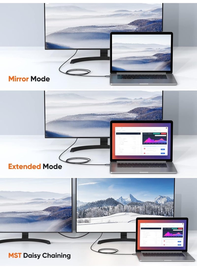 8K USB-C to DisplayPort Cable 6FT – Thunderbolt 3 Type-C to DP 1.4 Cord, 32.4Gbps, Supports 8K@60Hz, 4K@144Hz