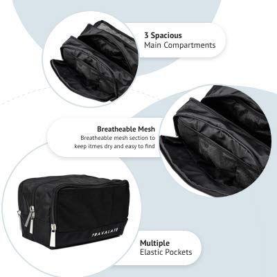 TRAVALATE ® 3 Zipper Travel Toiletry Bag, Durable Polyester Shaving Kit, Large Toiletry Kit For Men And Women - Black (23 X 12 X 16 Cm) - Image 4