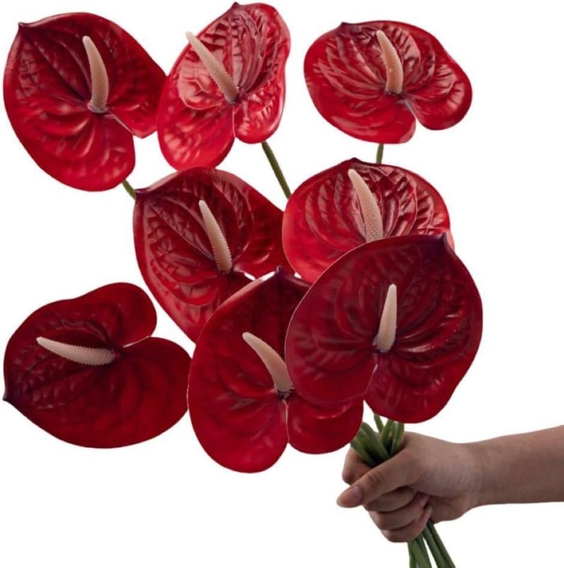Dekorly Artificial Anthurium Flowers Real Touch Fake Flower for Table Centerpieces Arrangement and Bridal Wedding Festival Decor Flower Arrangement (Red, Height : 24Inch | Pack of 12) - Image 1