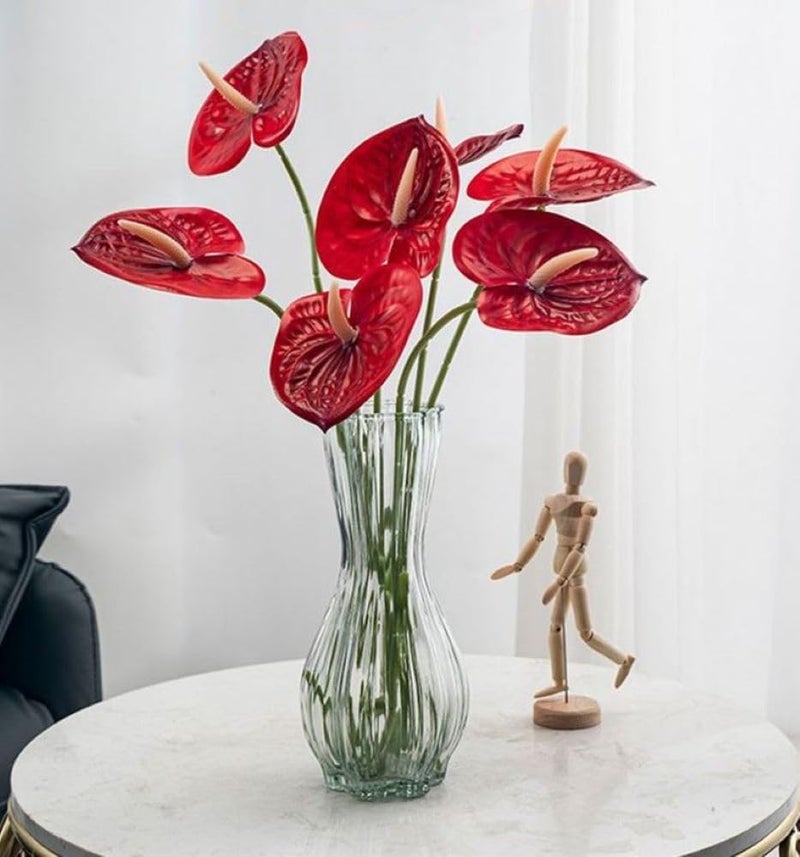 Dekorly Artificial Anthurium Flowers Real Touch Fake Flower for Table Centerpieces Arrangement and Bridal Wedding Festival Decor Flower Arrangement (Red, Height : 24Inch | Pack of 12) - Image 5