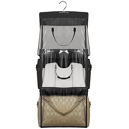OxbOw Non-Woven Fabric 2Pcs Combo 6 Pocket Foldable Hanging Purse Handbag Organizer For Storage Ladies Women Large Clear Hand Bag Storage Organizer (2 Pcs Grey + Black) - Image 5
