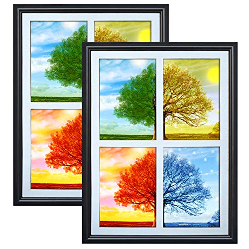 PETAFLOP 2 Pack 5x7 Picture Frames Collage 4 Openings, Photo Collage Frames for Walls White Matted with Plexiglass Covering - Image 1